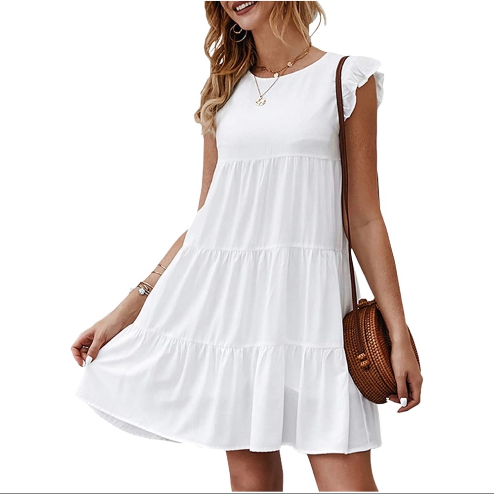 KIRUNDO Women’s Summer Dress Sleeveless Ruffle Sleeve Round Neck Mini Dress